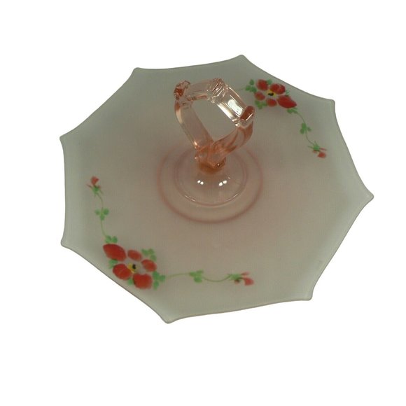 Server Depression Glass Frosted Pink Octagonal Sandwich Dessert Hand Painted 8 s - Picture 3 of 12